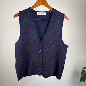 Vintage Knitted Grandma Grandpa Argyle Sweater Vest | Karen Scott